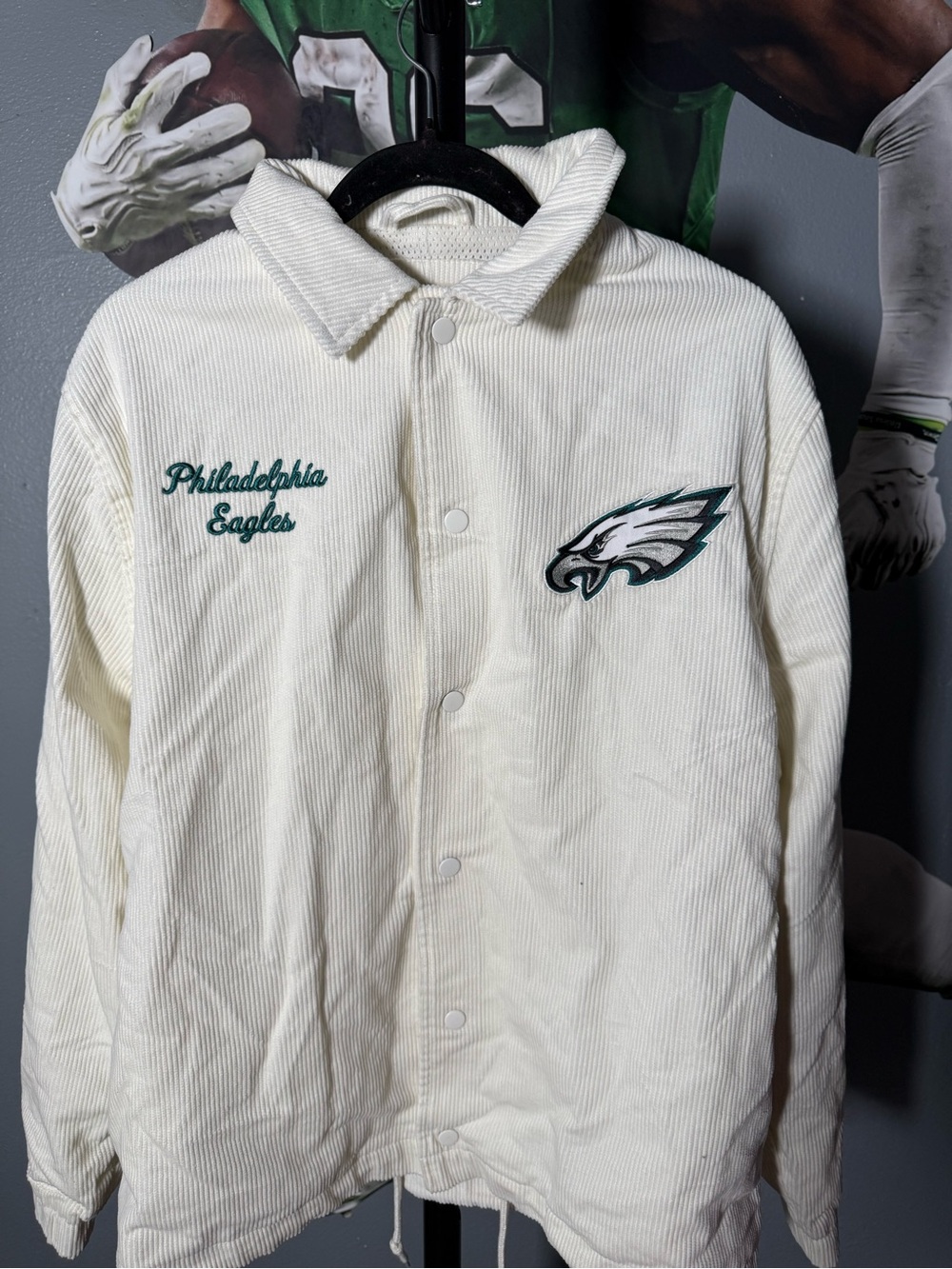 Philadelphia Eagles Corduroy Coach Jacket in White
